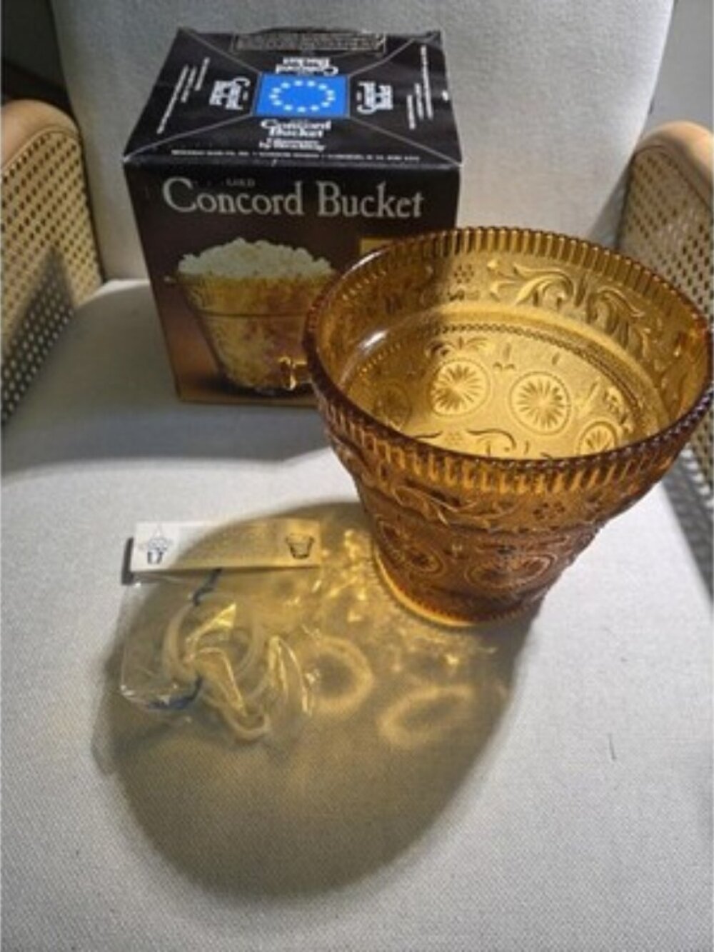 Vintage Indiana Glass Amber Moon & Stars Concord Ice Bucket Hanging Planter Box